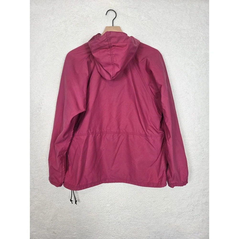 Vtg LL Bean Pink Nylon Anorak Half Zip Pullover Hooded Windbreaker Jacket M